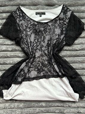 Unbranded Black Lace Overlay Camisole with White Tank